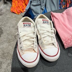 Kids Converse All Star Cream Sneakers with Red Trim